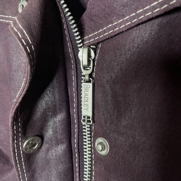 Y2K Purple Leather Jacket Women’s L Moto Biker Grunge Faux Fur Collar Leather - Picture 7 of 13